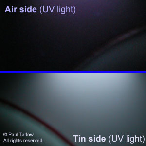 Tin side under UV light